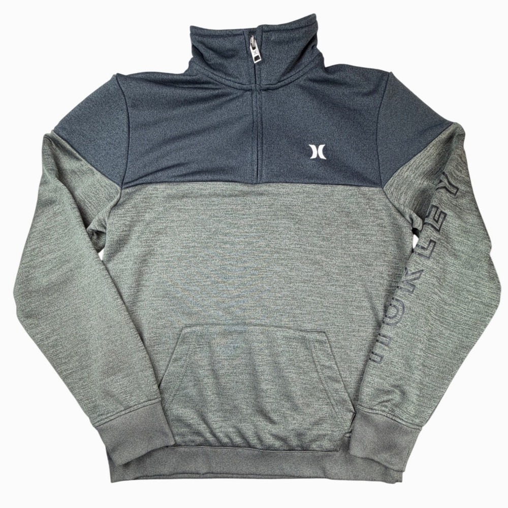 Hurley Kids Nike Dri-FIT Quarter Zip Pullover Gray Green Colorblock XL